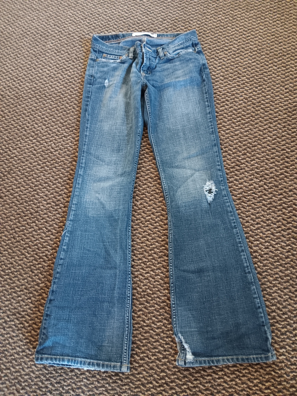 Express Women's Medium Blue Bootcut Jeans with Distressed Detail